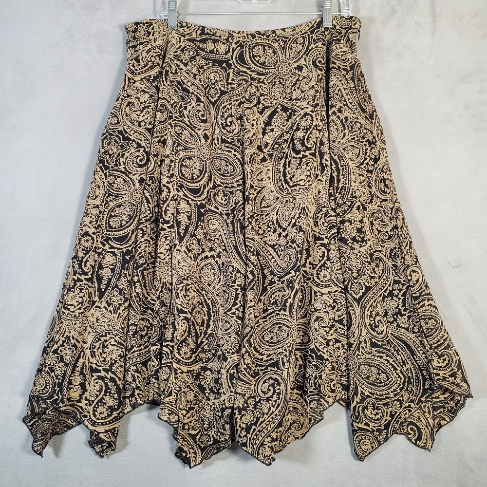 Style & Co Skirt Womens 16 Black Tan Paisley Asymmetrical‎ Fall Earthy Fairycore
